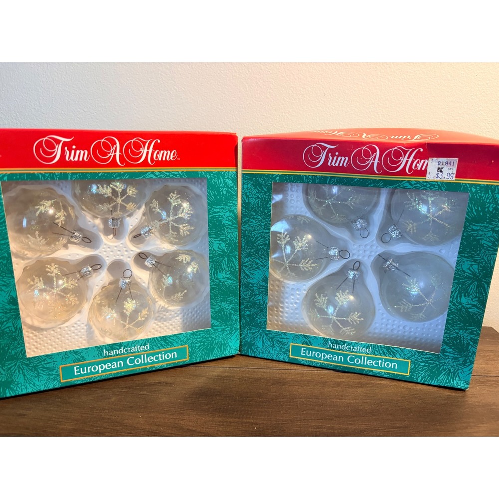 Trim A Home European Collection Glass Christmas Ornaments Glitter Snowflake 11pc